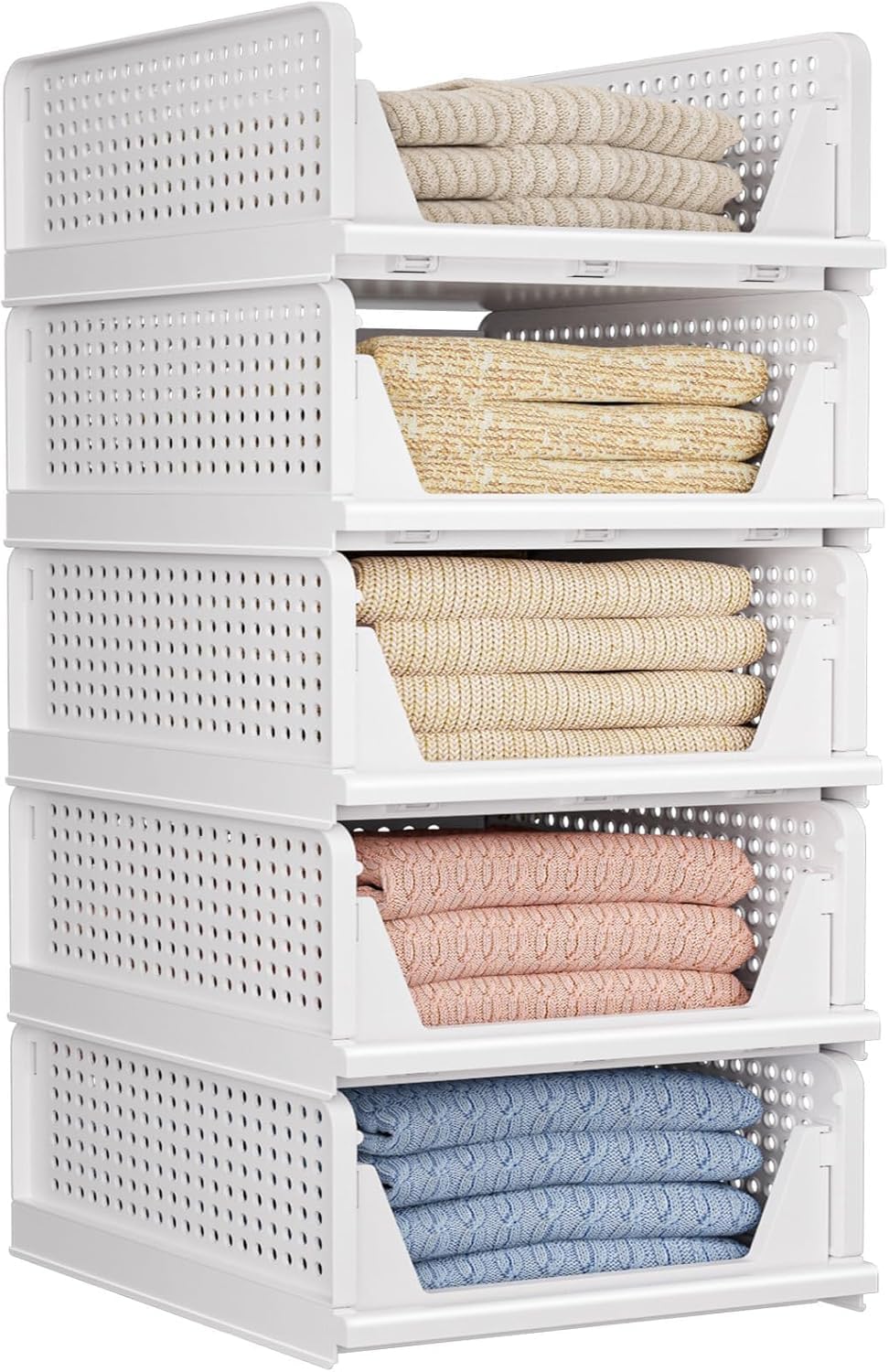 Photo 1 of CTSNSLH 5 Pack Closet Organizers Storage Box, Closet Storage Stackable Storage Bins, Plastic Drawer Basket for Wardrobe Cupboard Kitchen Bathroom Office, White