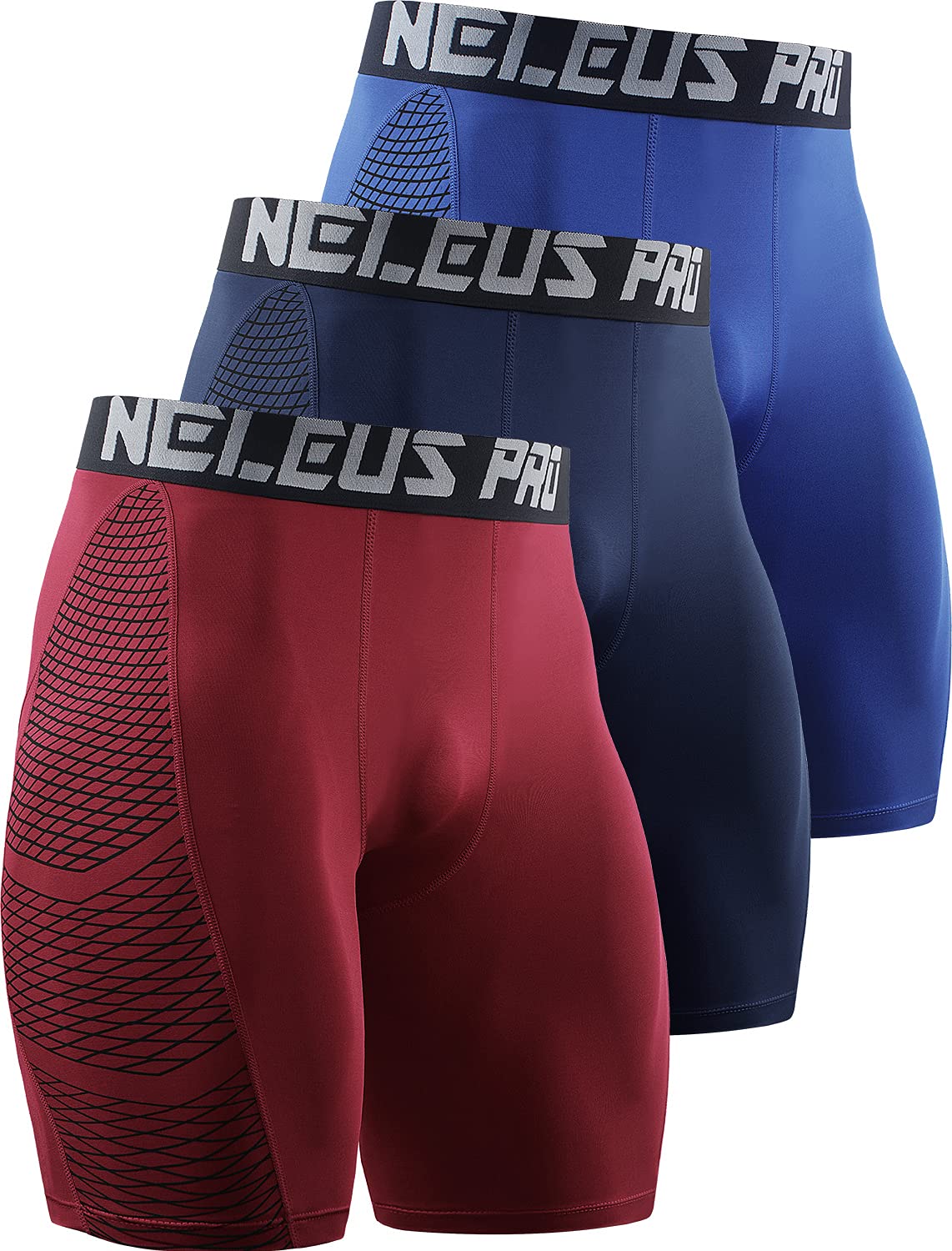 Photo 1 of NELEUS Men's Compression Shorts 3 Pack Quick Dry Athletic Running Shorts,6086,Red/Navy/Blue,S