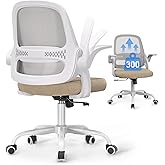 Ergonomic Mesh Office Chair for Home Office, Flip-Up Arms, Breathable Mesh Back & Thick Seat Cushion, Swivel Rolling Computer Desk Chair – BIFMA Certified, Supports 300 lbs (White Frame/Beige Seat)