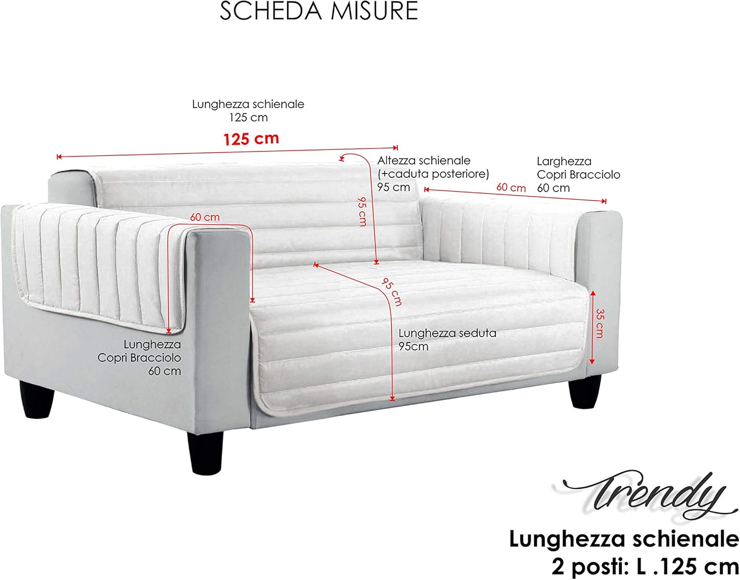 Italian Bed Linen Sogni e Capricci Waterproof Trendy Quilted Sofa Cover Dark Light Grey, 2 Places - Image 5