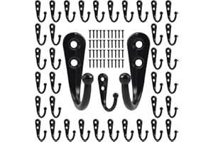 POZEAN Wall Hooks for Hanging, 40 Pack Black Small Coat Hooks with 80 Screws, Heavy Duty Single Prong Wall Hooks for Keys, Cups,Towels,Bag and More