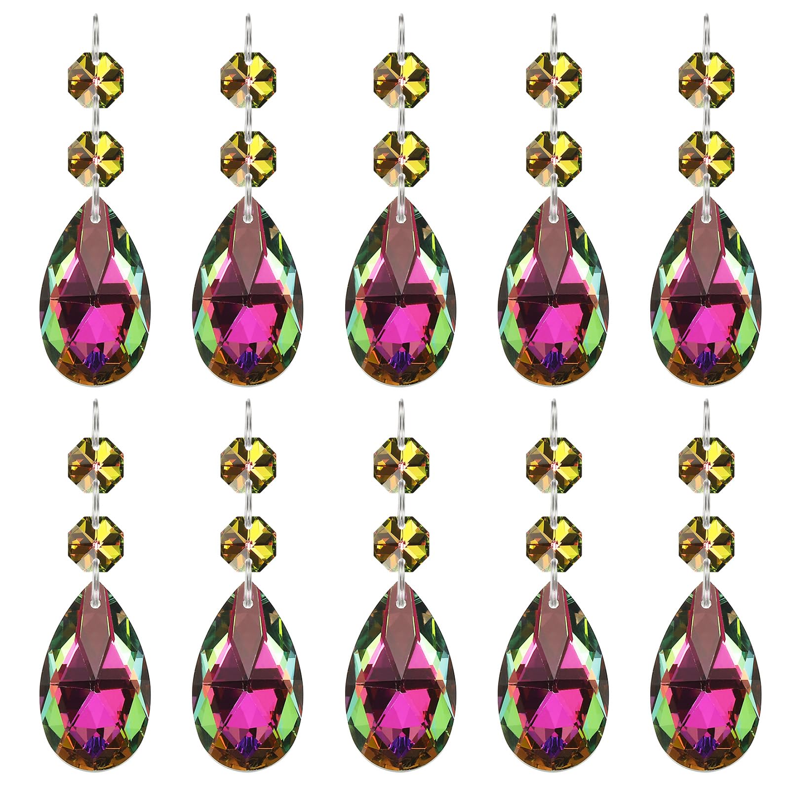 PATIKIL Teardrop Crystal Chandelier Pendants Beads, 10 Pack 85mm Length 38mm Chandelier Prisms Parts Ornaments Hanging Beads for DIY Arts Crafts Decoration, Colorful