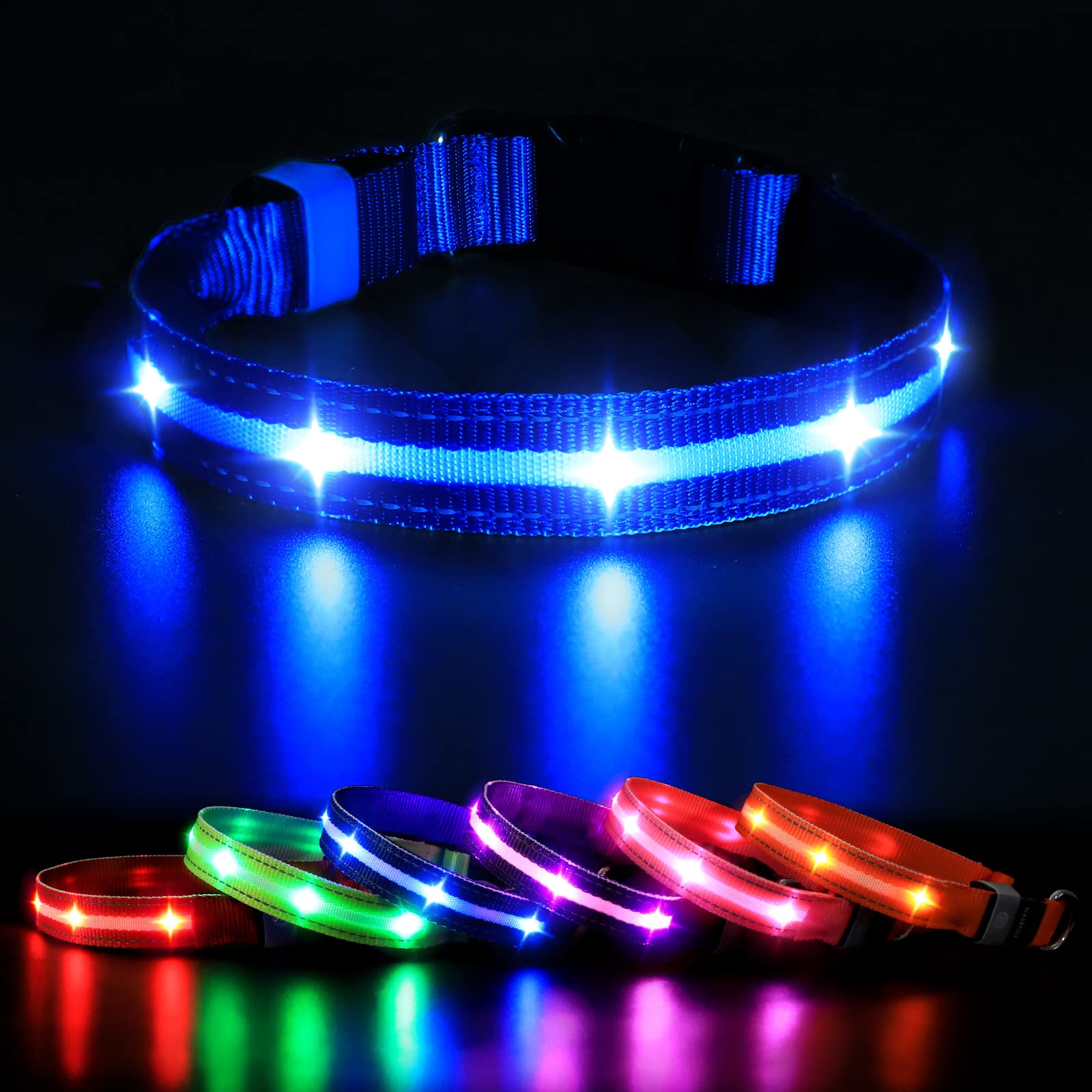 MASBRILL Light Up Dog Collar, Dog Collars Light for the Dark, Rechargeable LED Dog Collar Waterproof 3 Glowing Modes, Adjustable Flashing Dogs Collar for Small Medium Large Dogs Night Walking — image 1