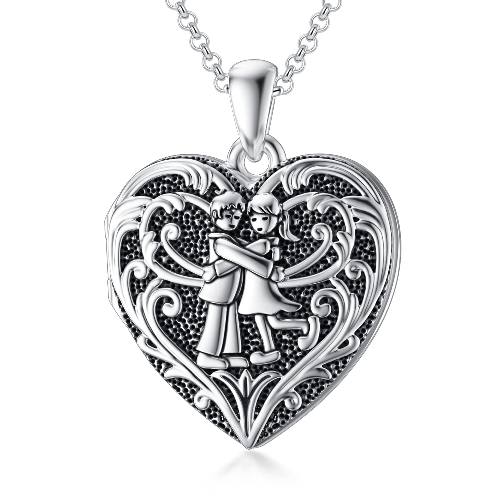 SOULMEET Brother Sister Locket Necklace That Holds 2 Pictures Photos Keep Some One Near to You Silver Relationship Cousin Siblings Couple Heart Locket Gift (Locket only)