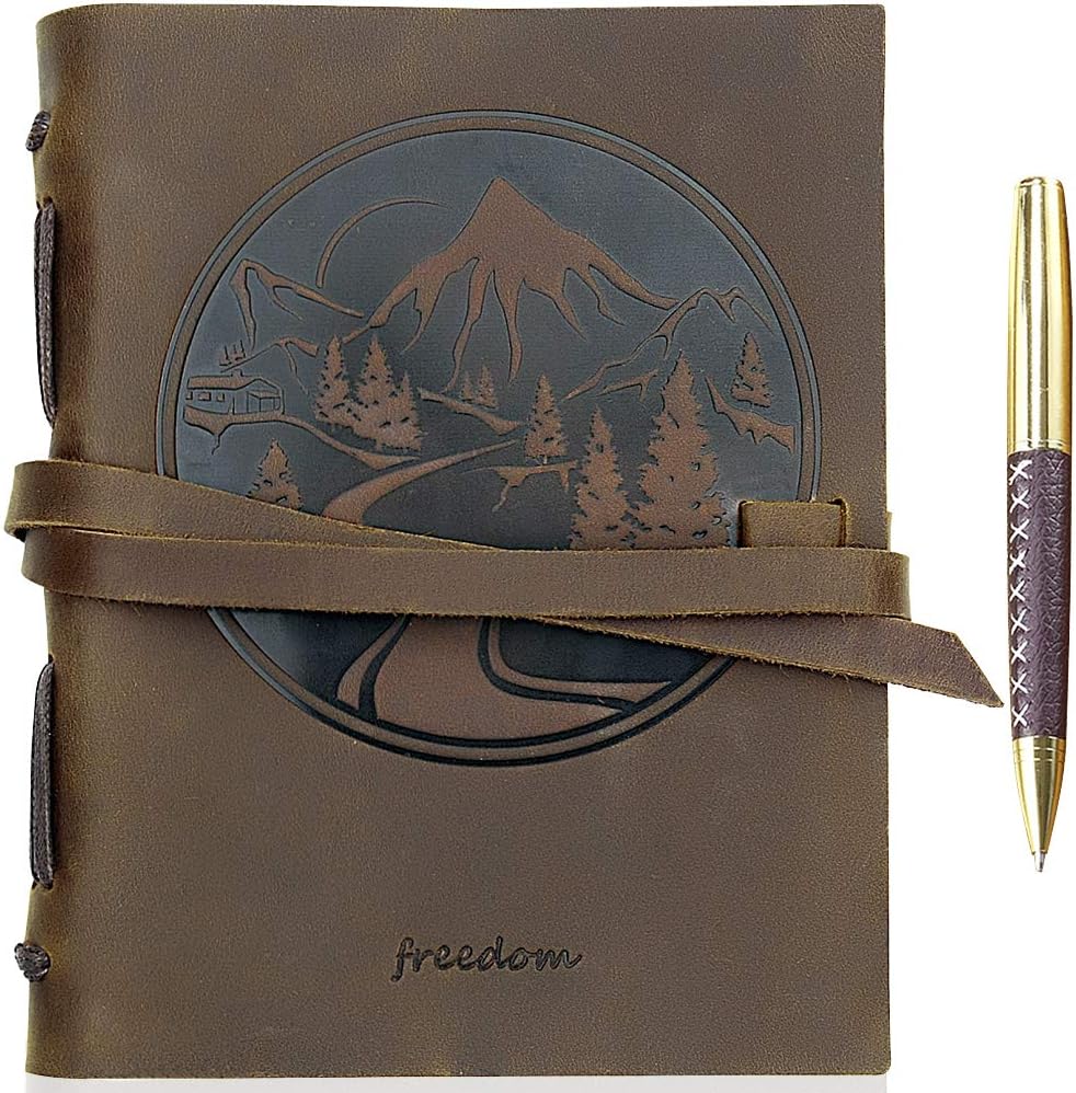 Leather Journal Mountain Notebook Embossed Handmade Travel Diary