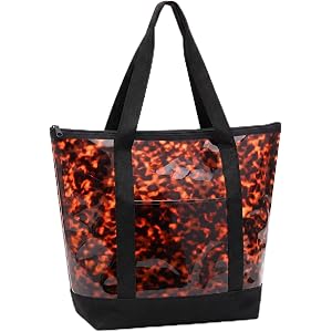 Sanwuta Clear Star Tote Bag for Women, Security Approved Large Tote Shoulder Beach Bag with Zipper for Travel Work