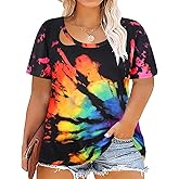 TIYOMI Plus Size T Shirt for Women Short Sleeve Shirts Tops Print Graphic Pattern Tunic Summer Blouse XL-5XL 14-28