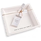Mud Pie Ceramic Brownie Pan Set with Silverplate Server | Scalloped Brownie Baking Dish, Oven Safe Dishwasher Safe Bakeware, Perfect Brownie Pan for Desserts, Bars, Gifts, White