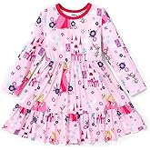 Disney Princess Frozen Elsa Minnie Stitch Floral Toddler Girl Dress A Line Long Sleeve Kids Casual Fall Clothes 2-6 Years