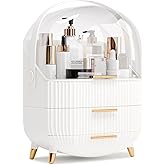 lurcns Makeup Organizers and Storage, Make up Organizer for Vanity Cosmetics Skincare Organizers With Lid and Drawers Display Cases for Countertop（White）