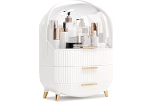 lurcns Makeup Organizers and Storage, Make up Organizer for Vanity Cosmetics Skincare Organizers With Lid and Drawers Display Cases for Countertop（White）