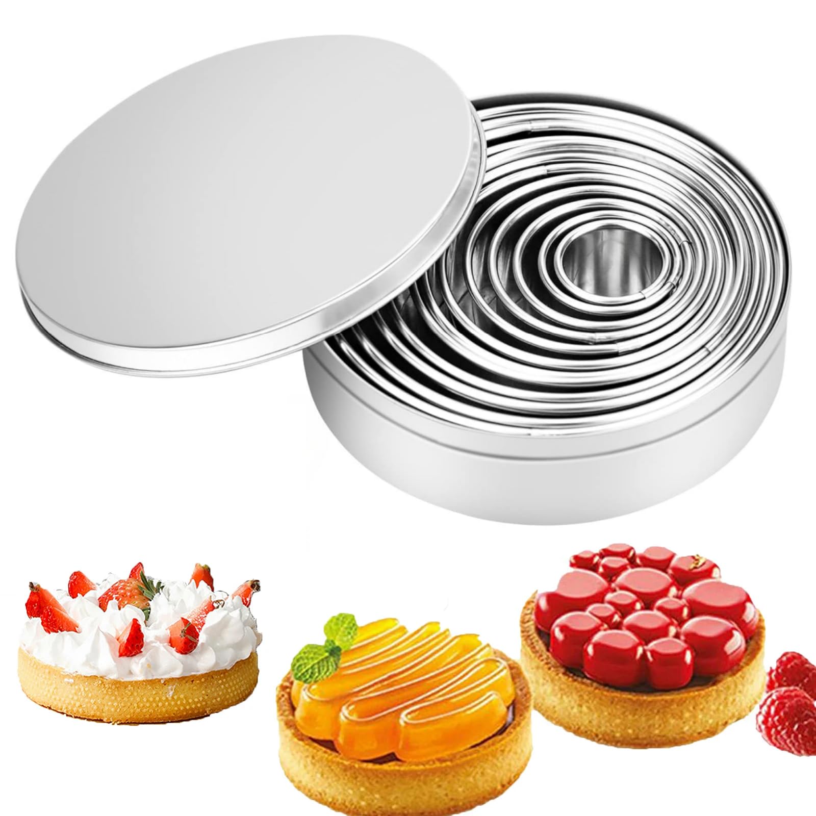 GOWEILE 12 Pcs Round Biscuit Cutters Round Pastry Cookie Cutter Metal Circle Biscuit Scone Cutters Baking Dough Tools for Dough Pastry Donut Fondant DIY Cake Decoration