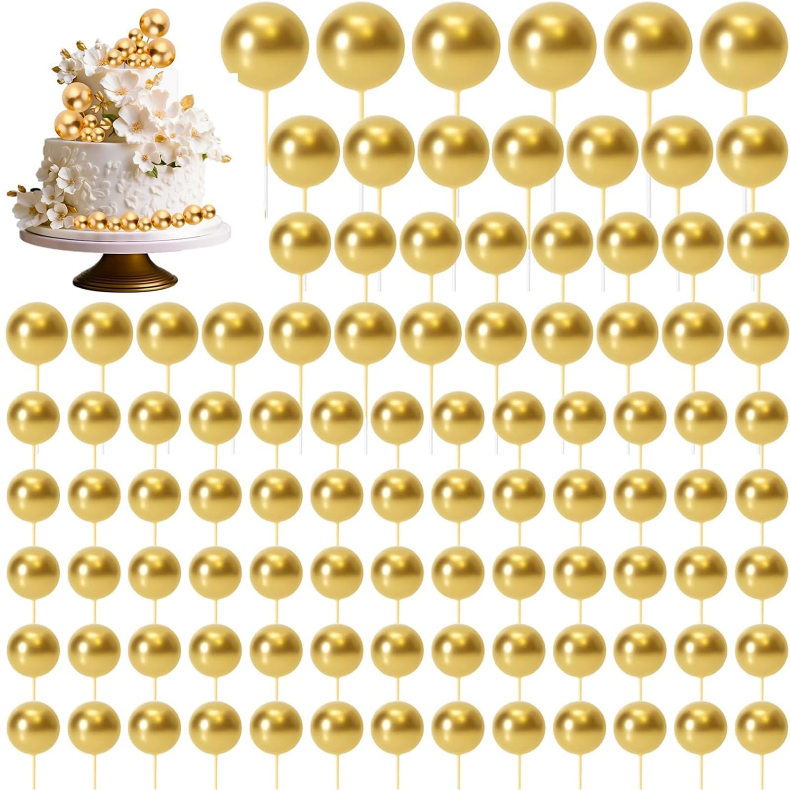 108 Gold Cake Balls for Decorating - Round & Cake Balls Toppers for Birthdays, Weddings & Celebrations