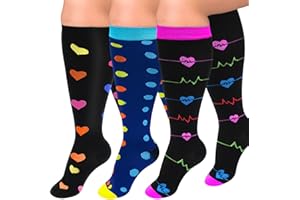 Diu Life 3 Pairs Plus Size Compression Socks for Women and Men Wide Calf Extra Knee High Support for Circulation