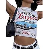 SOLY HUX Women's Graphic Tank Top Car Letter Print Sleeveless Crew Neck Summer Streetwear Crop Tops