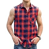LOGEEYAR Men Plaid Sleeveless Shirt Leisure Button