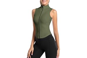 Hvewarm Women Summer Lightweight Cropped Athletic Zip Up Sleeveless Jackets Workout Gym Seamless Vests