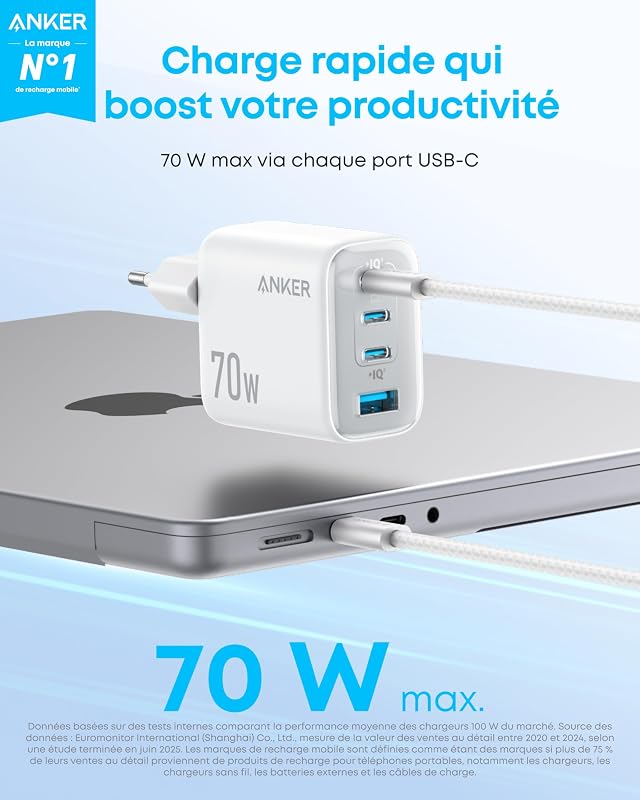 Zolo Chargeur 4 Ports avec Sortie Ultra-Rapide 70W