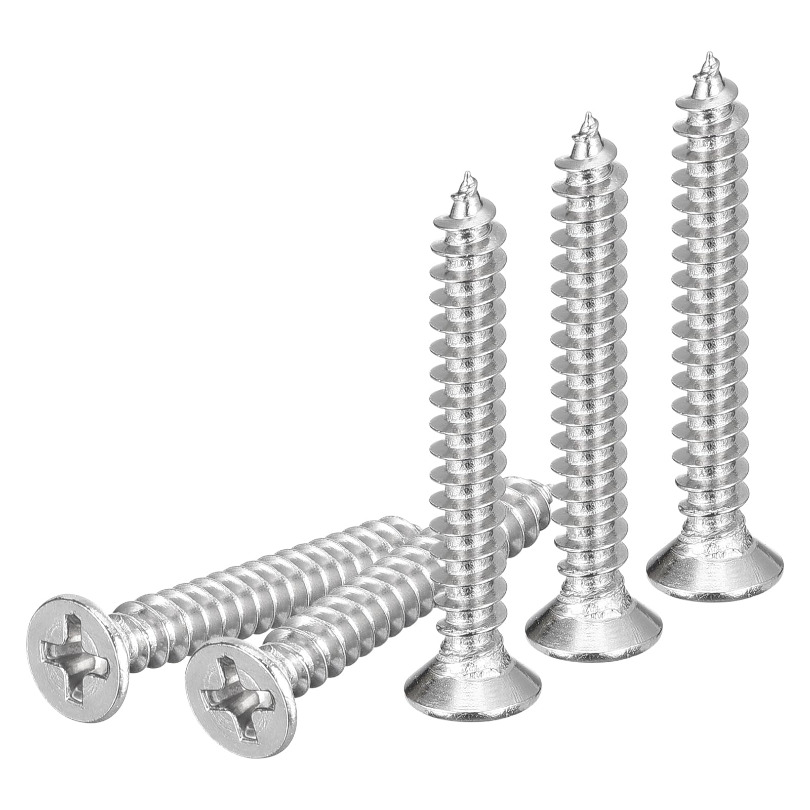 DTGN 50Pcs M4x32mm Flat Head Wood Screws, 304 Stainless Steel Phillips Self Tapping Screws - Good for Woodworking, Furniture - Silver — image 1