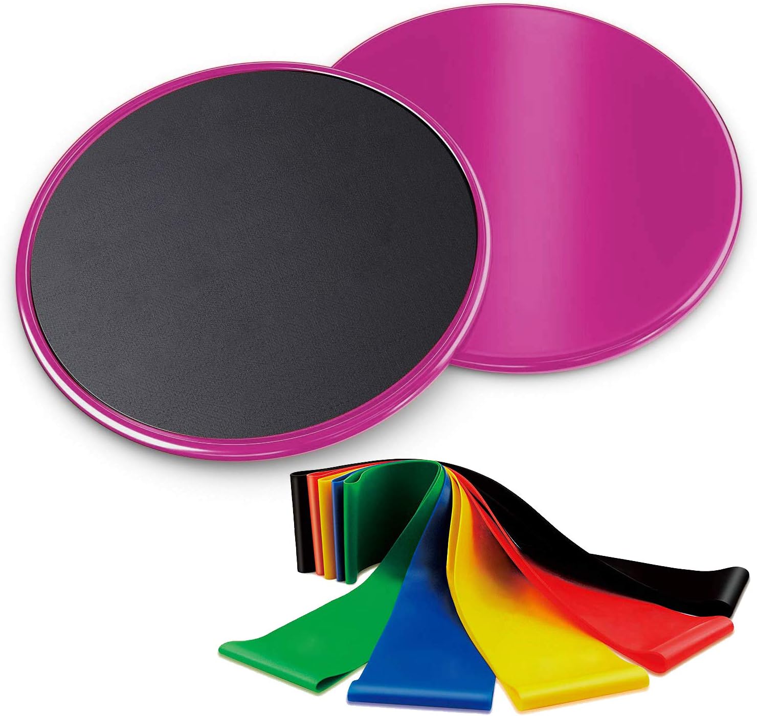 Exercise Core Sliders Gliding Discs Dual Sided and 5 Resistance Loop Bands Set Abdominal Fitness Equipment Home Gym Workout