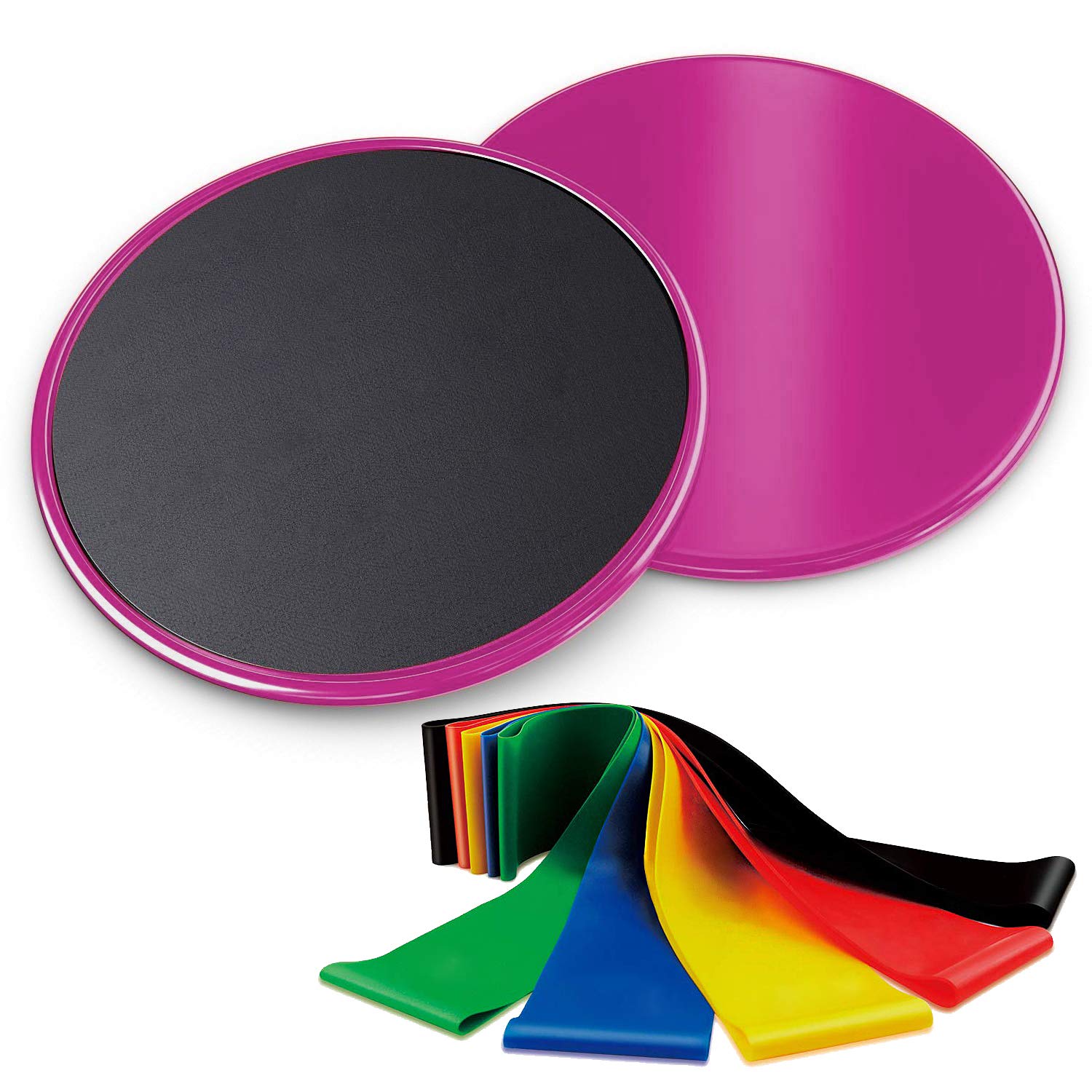 Exercise Core Sliders Gliding Discs Dual Sided and 5 Resistance Loop Bands Set Abdominal Fitness Equipment Home Gym Workout