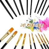 Aniyoo 20 Pcs Paint Brush Set Nylon Hairs Wooden Handles Gold Tube Interface view 9