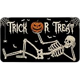 Ideasonna Halloween Front Door Mat Outdoor Entrance, Funny Trick or Treat Skeleton Skull Door Mats Outside Entrance Black Halloween Porch Welcome Mat Doormat Outdoor Mats for Front Door, 17