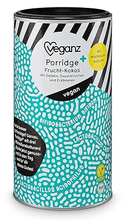 Veganz BIO Porridge+ Frucht-Kokos mit Milchsäurebakterien und Inulin ? Fitness Frühstück! Leckeres Oatmeal Porridge ohne Zuck