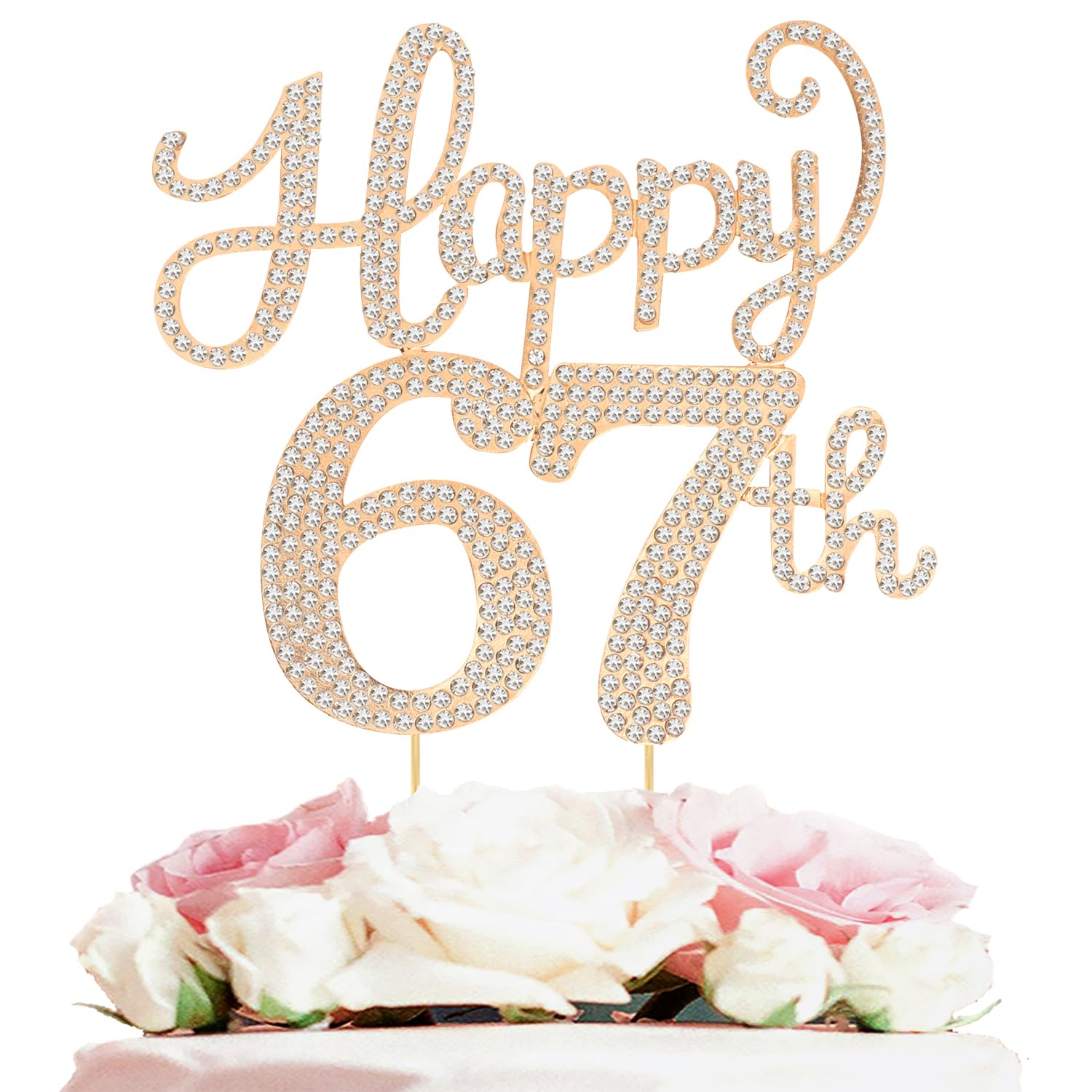 Photo 1 of LASKYER Happy 67th Birthday Decorations,67th Birthday Gold Rhinestone Cake Topper - Cheers to 67 Years Old Bday Party Metal Sparkly Cake Centerpieces Sign.
