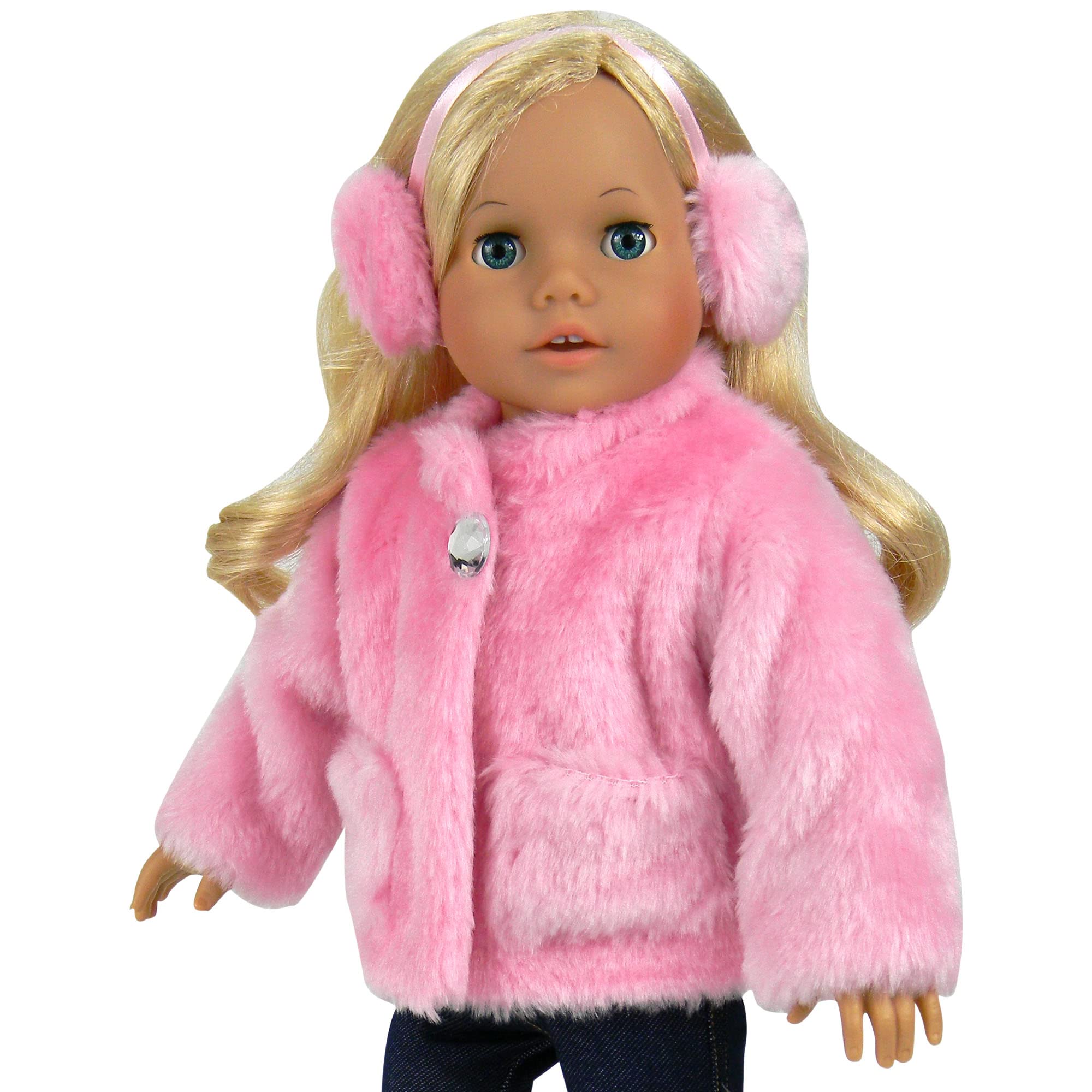 Sophia’s 2 Piece Baby Doll Pink Fur Coat and Earmuffs Outfit, 18 Inch Doll Clothes Set, Dolls Clothing, Doll Not Included