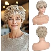 Haloo Blonde Pixie Wigs for Women - Short Natural Layered Haircut Synthetic Heat Resistant Hair Wig for Daily Costume