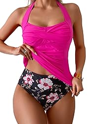 Eomenie Womens Halter Tankini Bathing Suit Ruched