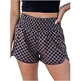 SOLY HUX Women's Plaid Shorts Checkered Shirred High Waisted Casual Summer Shorts