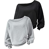RoseSeek Girl's Long Sleeve Off The Shoulder Sweatshirts Tops Casual Pullover Tops Fall Outfits 2 Packs