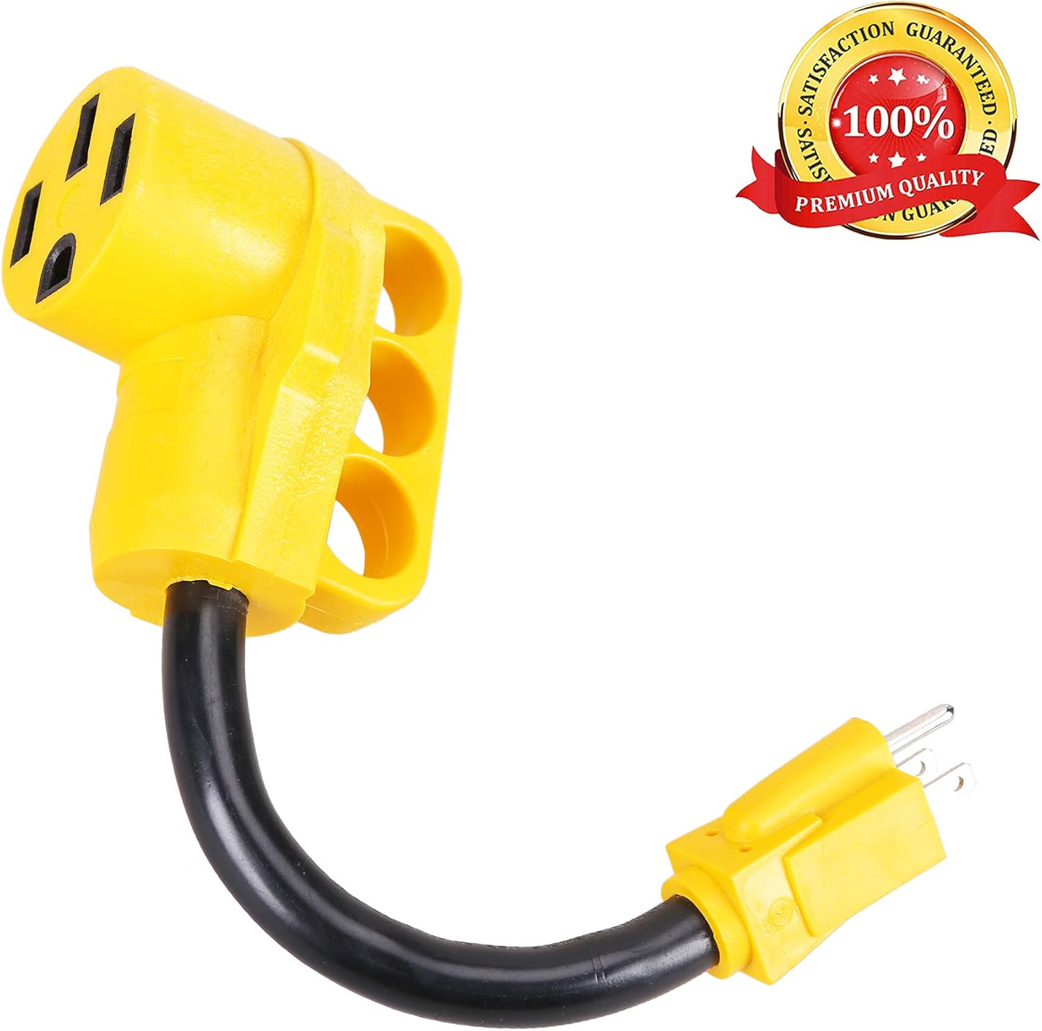 Epicord RV Dogbone Electrical Adapter with Innovative 180 Degree Bend Design and PowerGrip Handle - 15 Amp Male to 50 Amp Female, 12" 10AWG/3