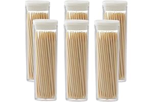 LDKGHE 300 Count Bamboo Wooden Toothpicks Wood Round Double-Points Tooth Picks,Appetizer,Olive,Barbecue,Fruit,Cocktail,Teeth Cleaning Toothpick Holders (6-Pack)