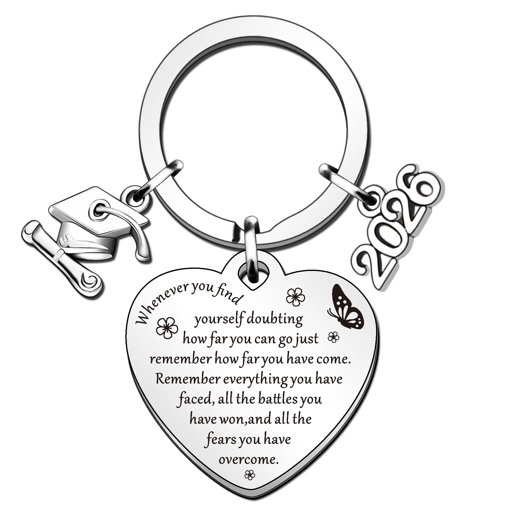 SMARGO 2026 Graduation Inspirational Keyring for Her Class of 2026 Student Graduation Gifts University College middle high School Graduate Souvenir for Senior Students Brave Keychain