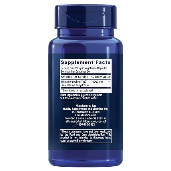 LIFE EXTENSION TMG 500 MG – TRIMETHYLGLYCINE SUPPLEMENT – ENCOURAGES HEALTHY HOMOCYSTEINE LEVELS – GLUTEN-FREE – NON-GMO – VEGETARIAN – 60 LIQUID VEGETARIAN CAPSULES