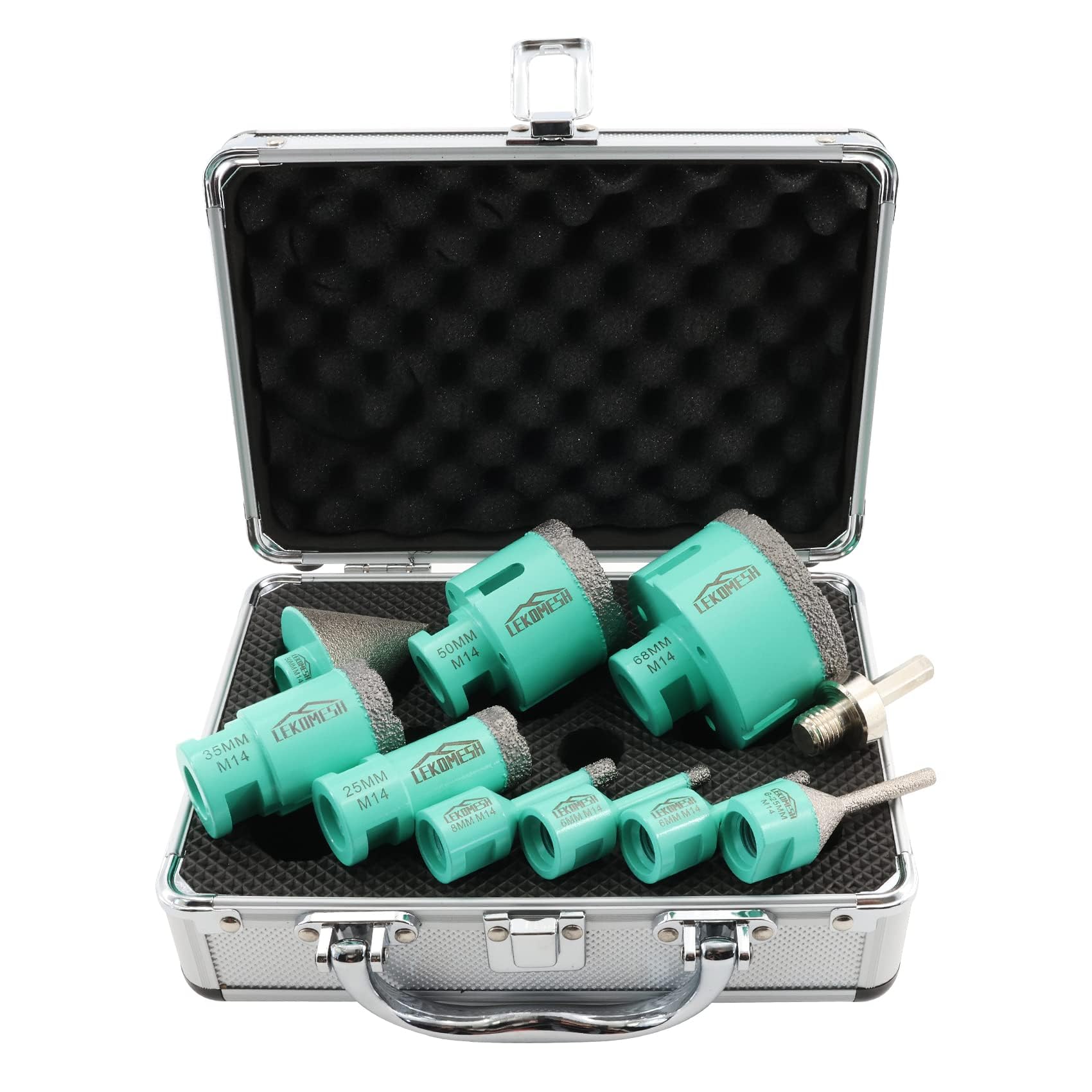 Diamond Core Drill Bits Kit - 10pcs (6/6/8/25/35/50/68mm+Chamfer Milling Bits(6-25mm)+50mm Beveling Chamfer Bit+Adapter) LEKOMESH Tile Hole Saw Kit for Porcelain Tile Ceramic Granite — image 1