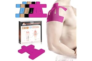 Kinesiology Tape for Shoulder Precut, 12 PCS Shoulder Tape for Pain Relief, KTQUICK Original Cotton Waterproof & Breathable, Enhance Elastic Sports Tape for Pain Support and Muscle Sports, Pink