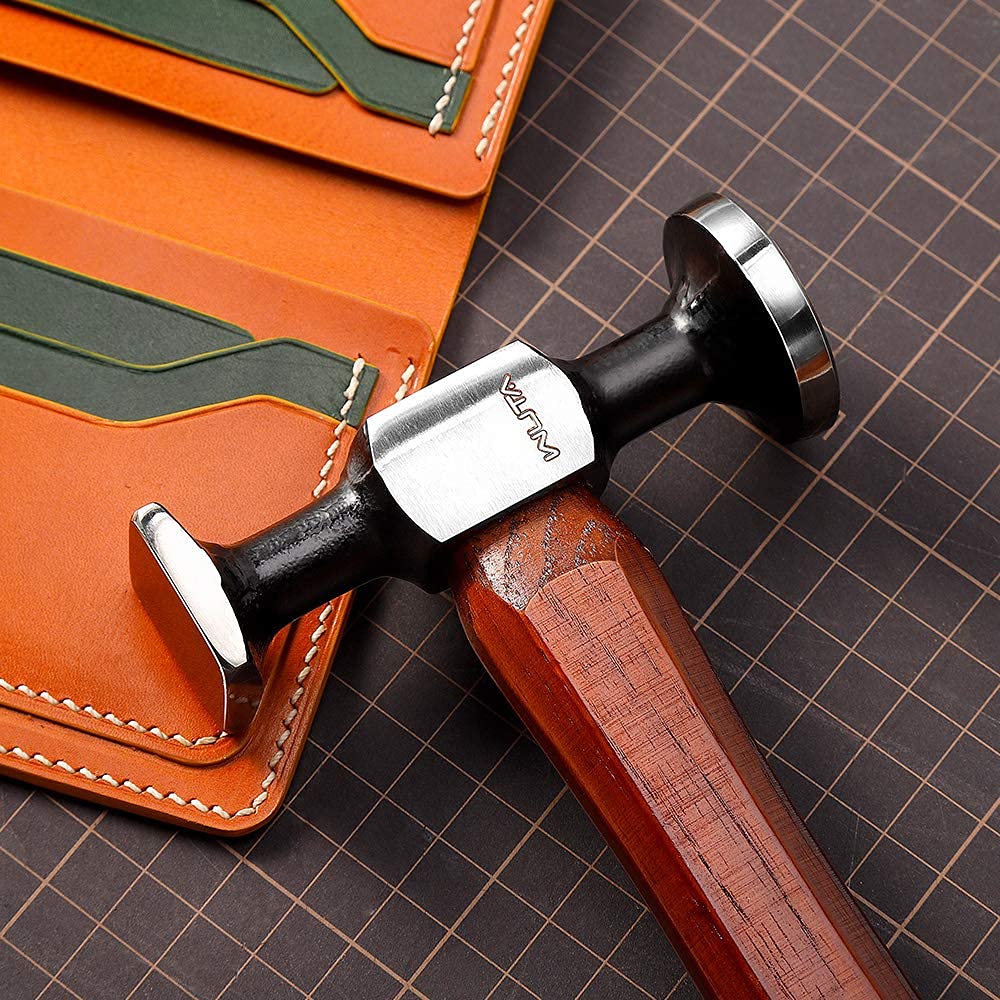 WUTA Leather Hammer Double Head Cobblers Hammer Mirror Polishing Carbon Steel Mallet for Professional Leather Craft Tool