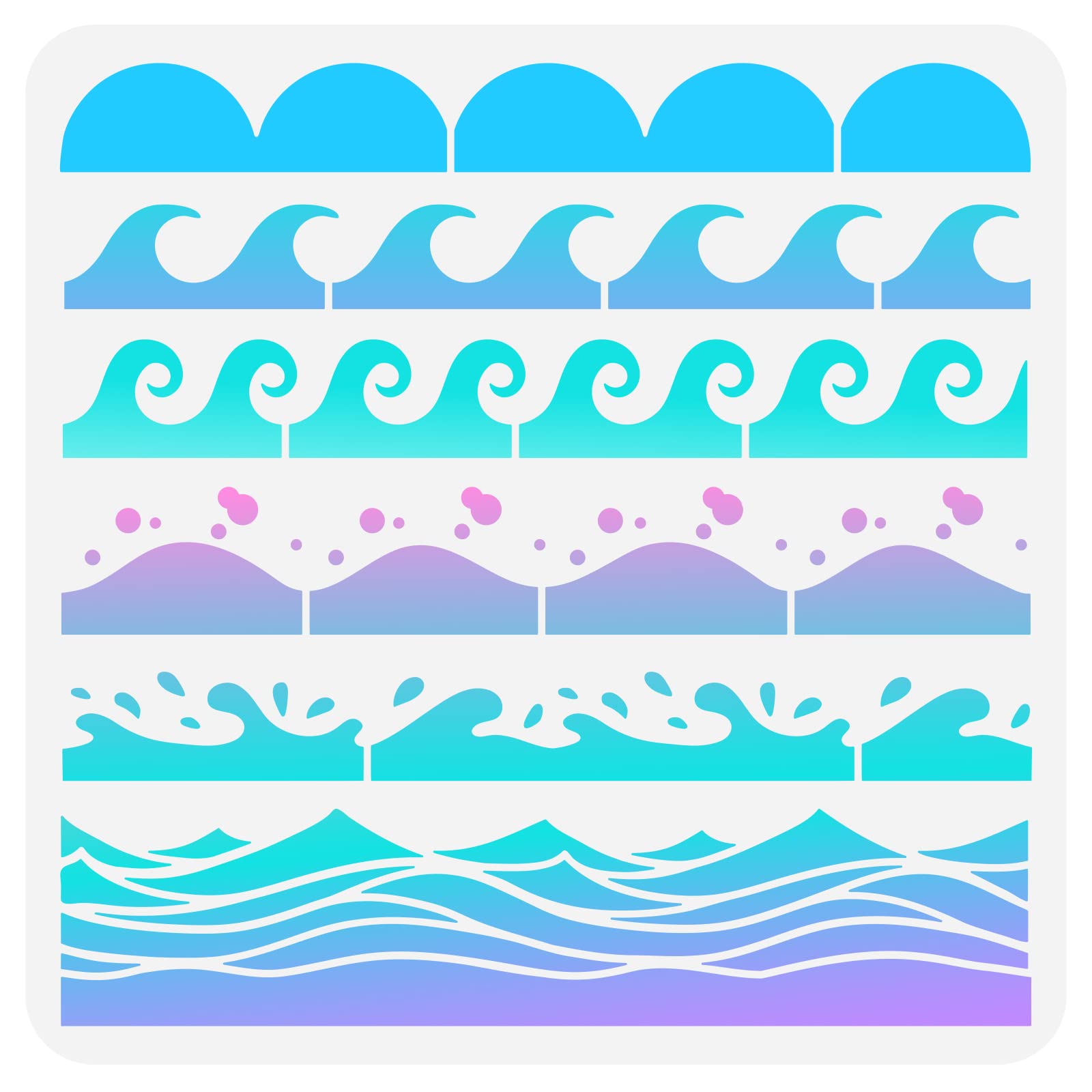 FINGERINSPIRE Sea Waves Stencil 30x30cm Scallop Edge Painting Stencil Plastic 6 Styles Wave & Scallop Border Pattern Stencils Reusable Stencils for Painting on Wood Floor Wall Fabric Home Decor