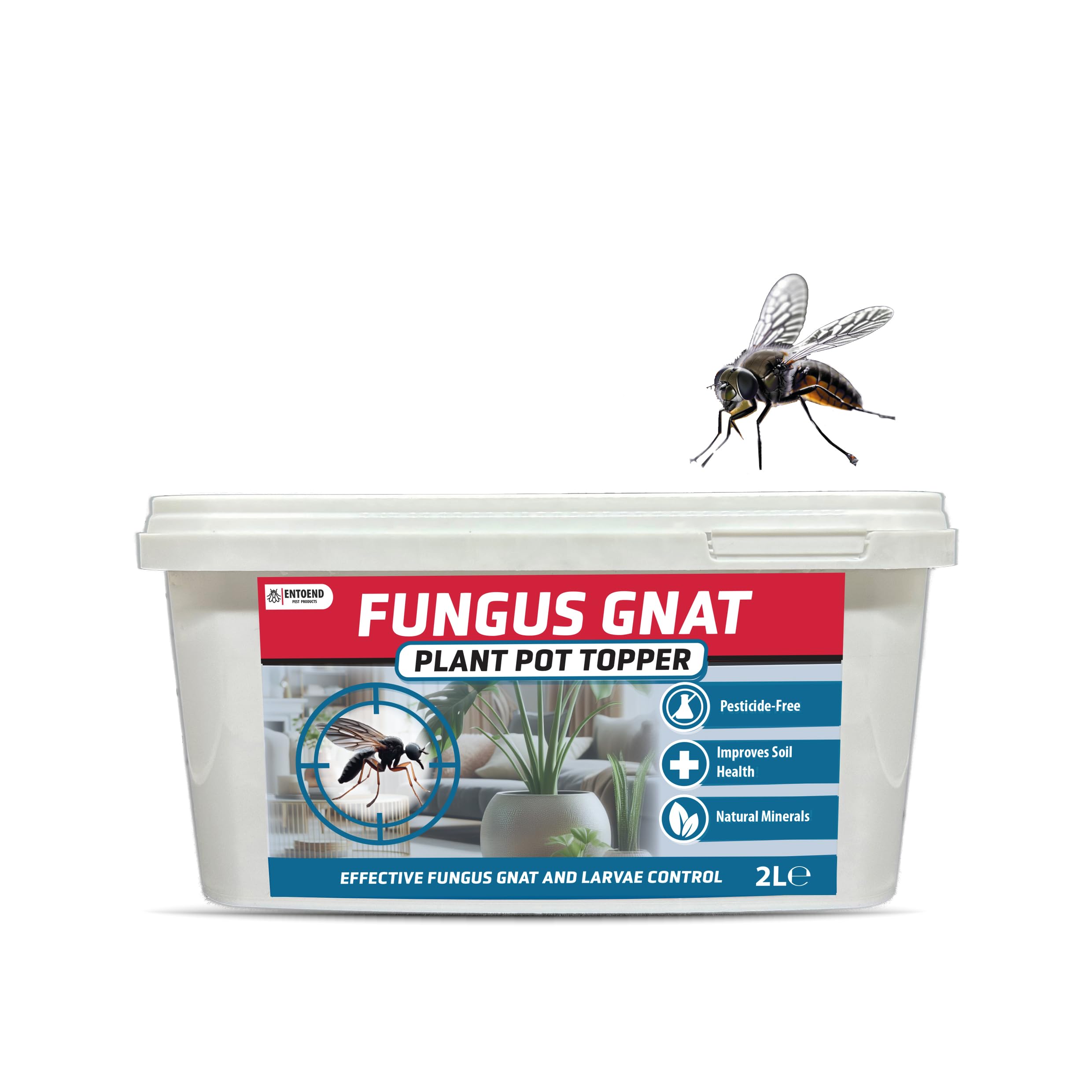 ENTOEND Fungus Gnat Plant Pot Topper, 1KG Strong Reusable Tub - Eco Friendly Houseplant Soil Barrier Bits for Gnats & Black Flies | Diatomaceous Earth Plant Fly & Fungus Gnat Killer for Indoor Plants