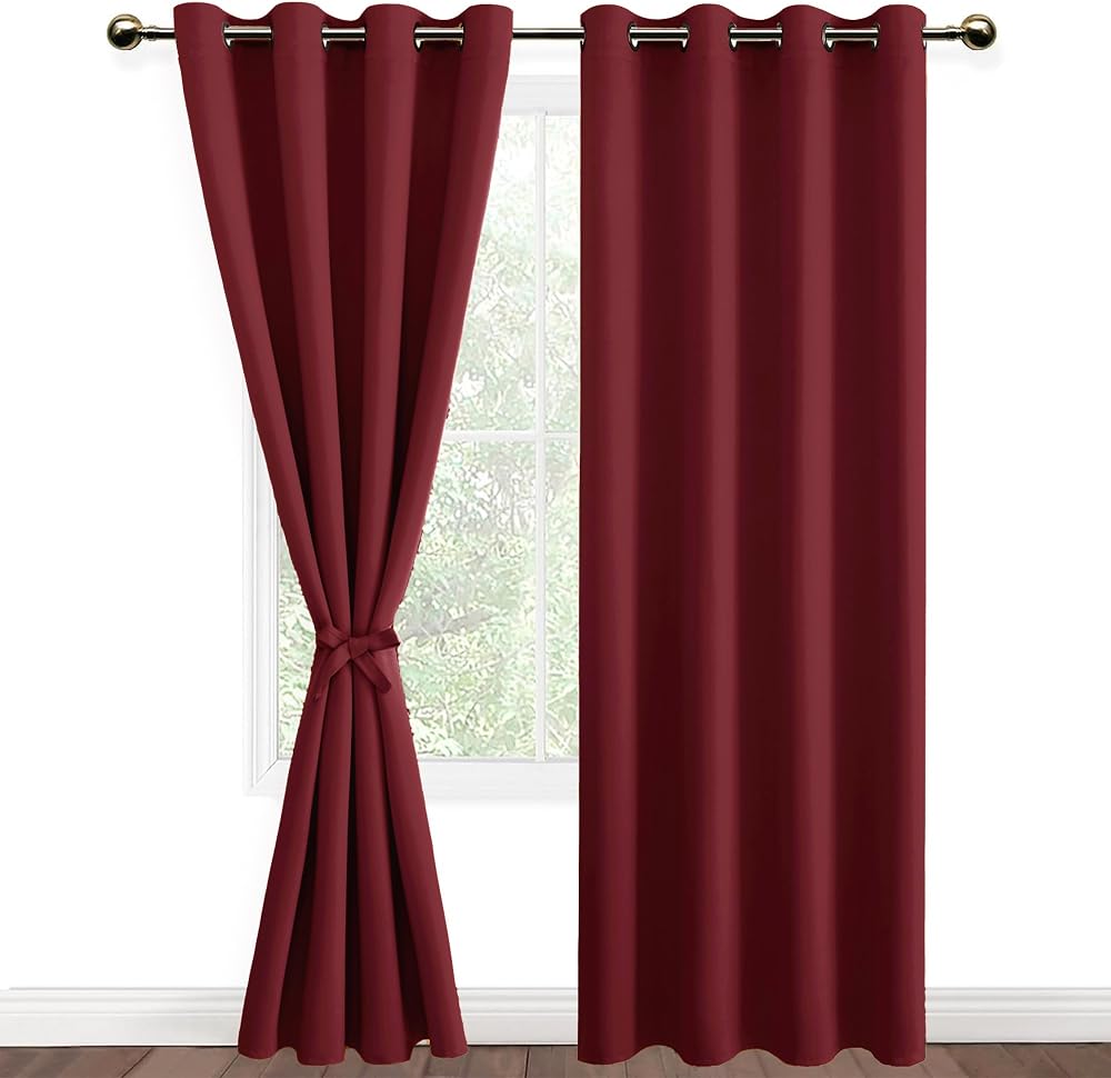 DWCN Blackout Curtains with Tiebacks 52x84 Burgundy 2 Panels Thermal Insulated