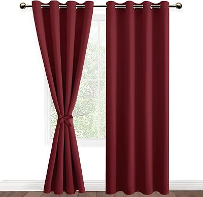 DWCN Blackout Curtains with Tiebacks 52x84 Burgundy 2 Panels Thermal Insulated