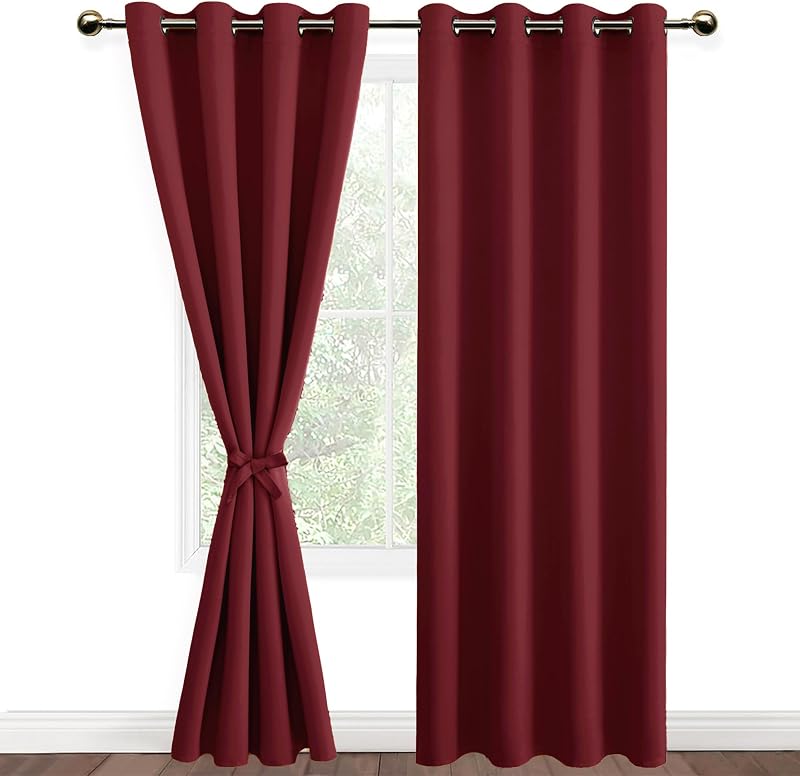 DWCN Blackout Curtains with Tiebacks 52x84 Burgundy 2 Panels Thermal Insulated