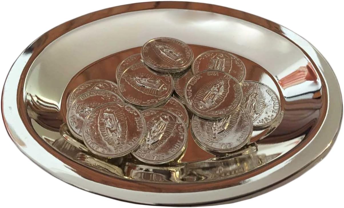 Marlu Imports Wedding Arras - 13 Silver Plated Unity Coins with Decorative Tray and Case - Arras de Matrimonio o Boda