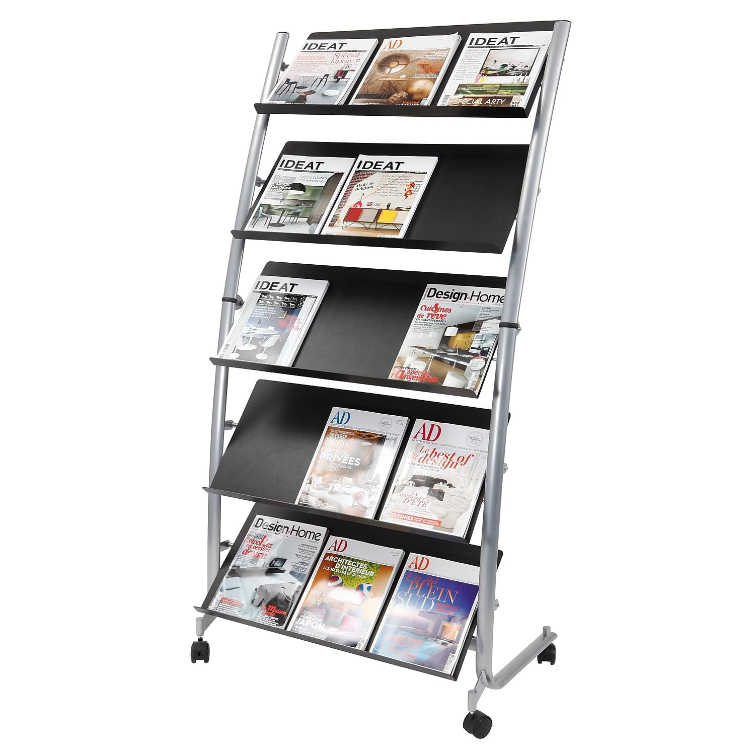 ALBA Large Mobile Literature Display Stand with 5 Shelves - Black, DD5GM