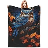 amepay Blue Owl Blanket for Adults Kids Gifts Autumn Leaves Flannel Throw Blankets Soft Comfy Lightweight for Home Decor Couch Bed Sofa 60x50 Inches