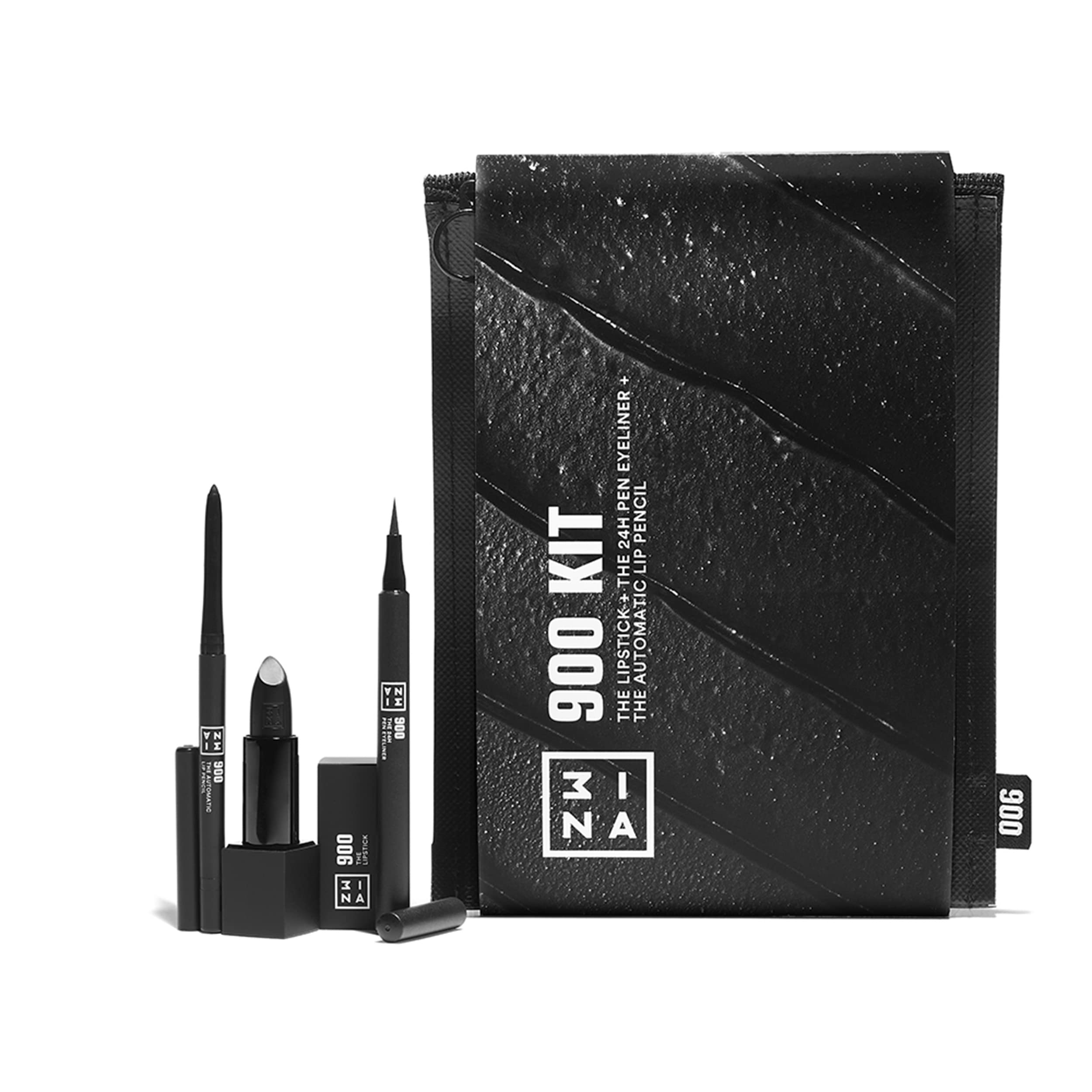 3INA MAKEUP - The 900 Kit - Black 3INA's black shades in a kit - The 24h Pen Eyeliner 900 + The Lipstick 900 + The Automatic Lip Pencil 900 - Matte formula
